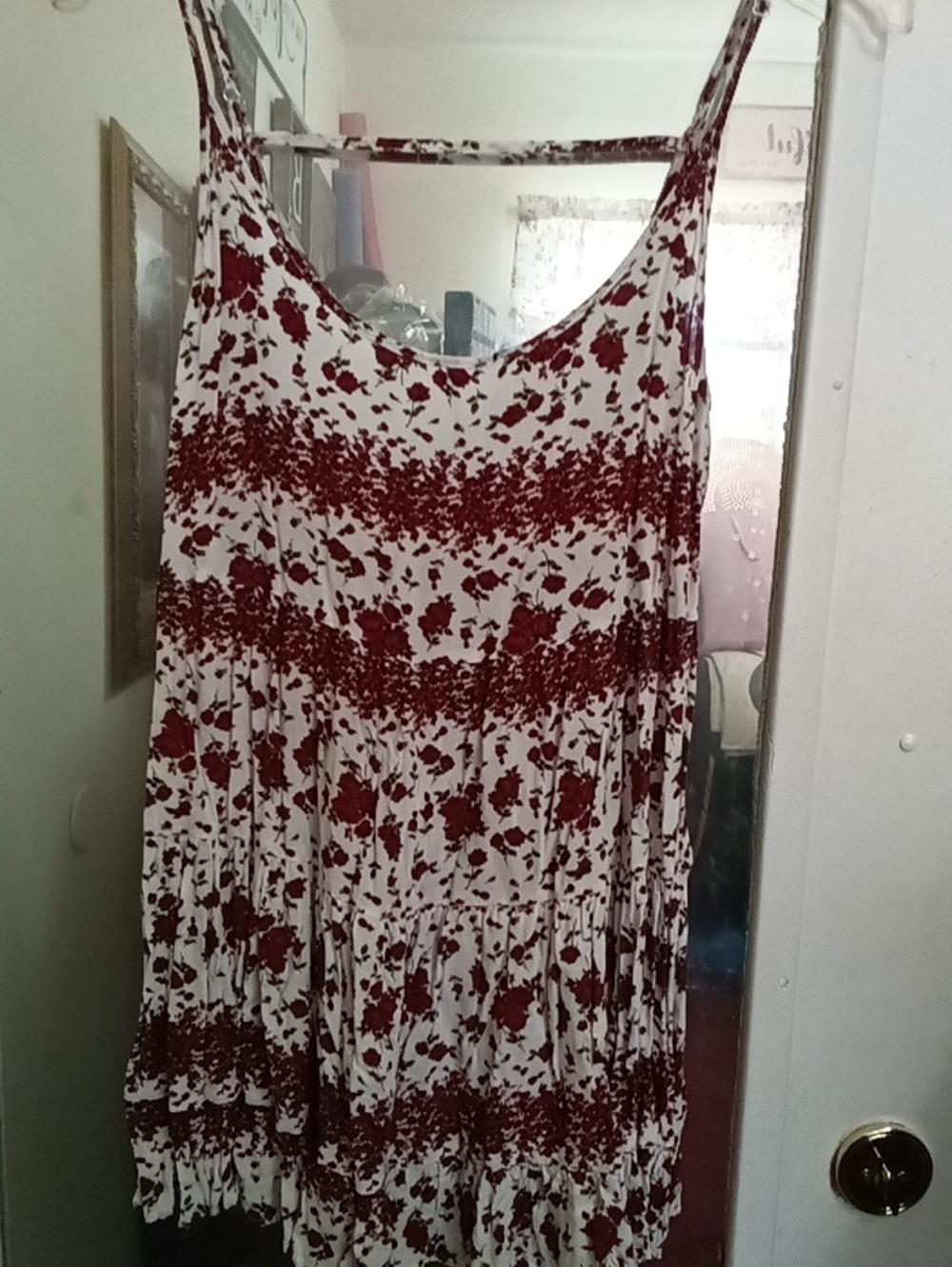 Women's BRANDY MELVILLE White & Red Floral Tiered Mini Dress